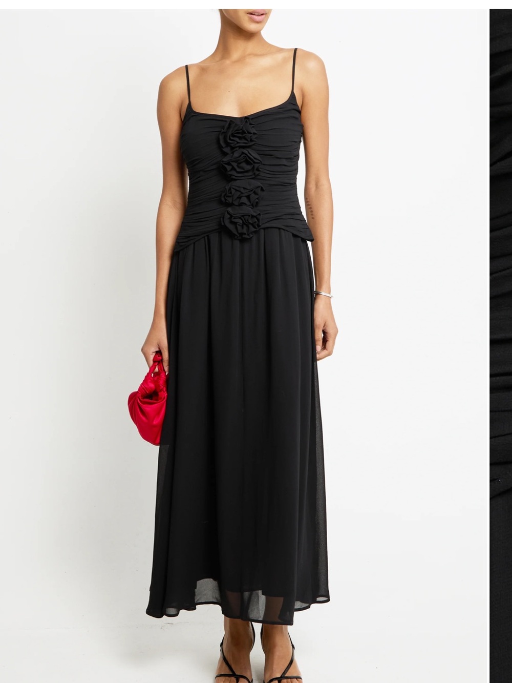 NWT O.P.T Corinne Black Flowy Chiffon Rosette Dress Size 2